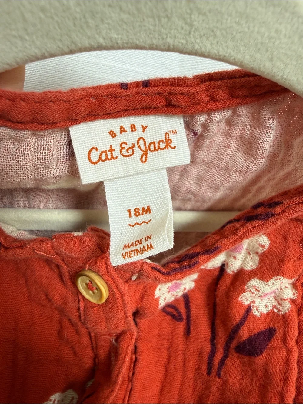 Cat & Jack Baby Girls Floral Muslin Bubble Romper Rust Orange | Size 18M